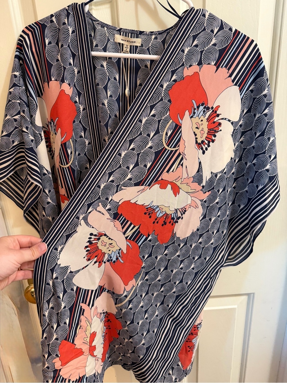 Max Studio Navy Floral Kimono Style Top | Beach Coverup Resort Tropical | 1X